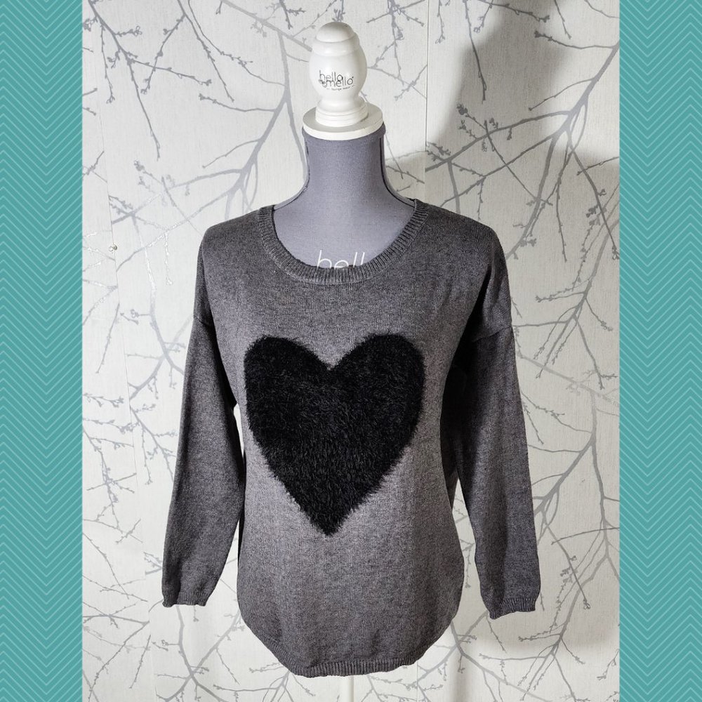 Molly Bracken Gray Fuzzy Black Heart Sweatshirt Whimsigoth